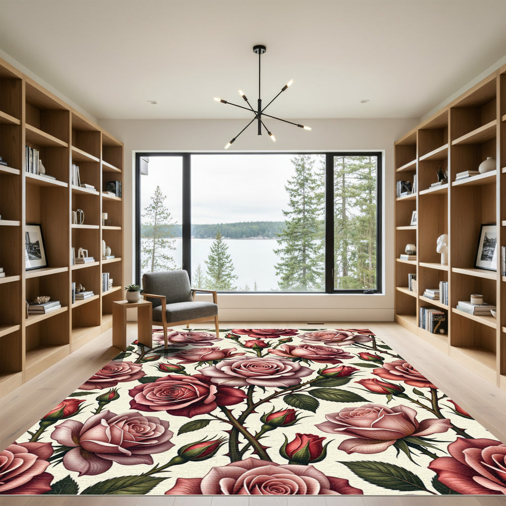 Romantic Dusty Rose Floral Bouquet Rug