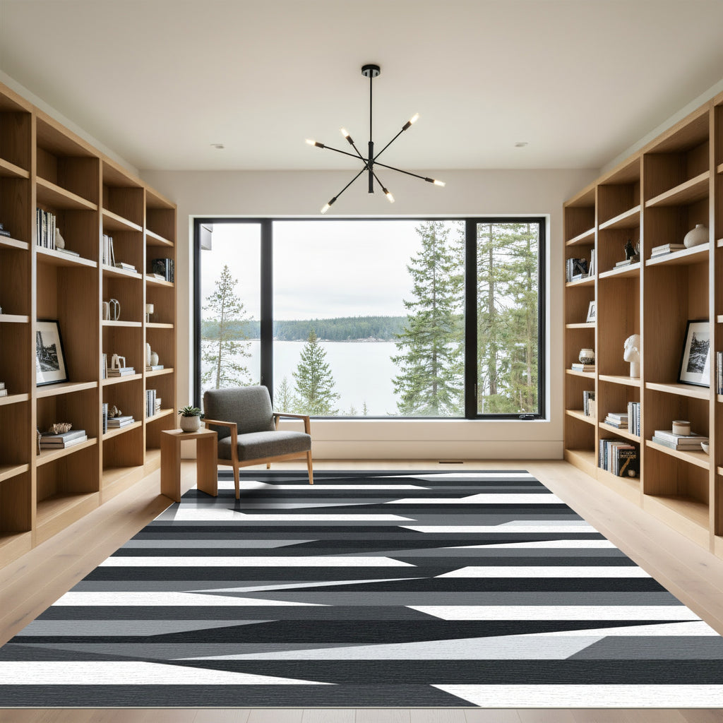Modern Monochrome Geometric Abstract Stripe Rug
