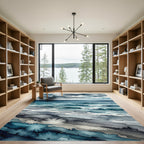 Stormy Blue Watercolor Ocean Wave Rug