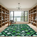 Abstract Green Interlocking Hexagon Rhombus Rug