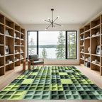 Modern Sage Geometric Grid Tile Rug