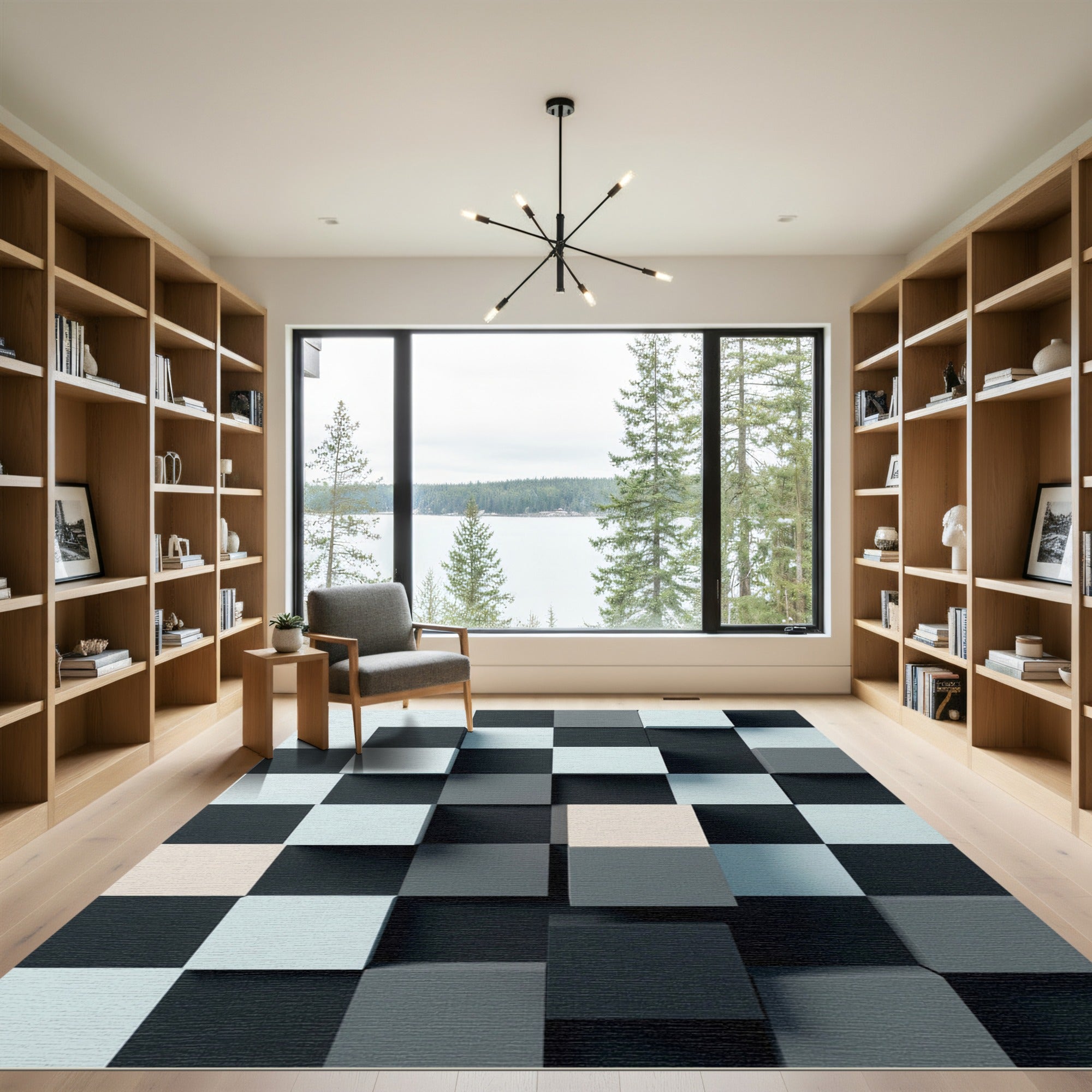 Monochrome 3D Cube Grid Rug