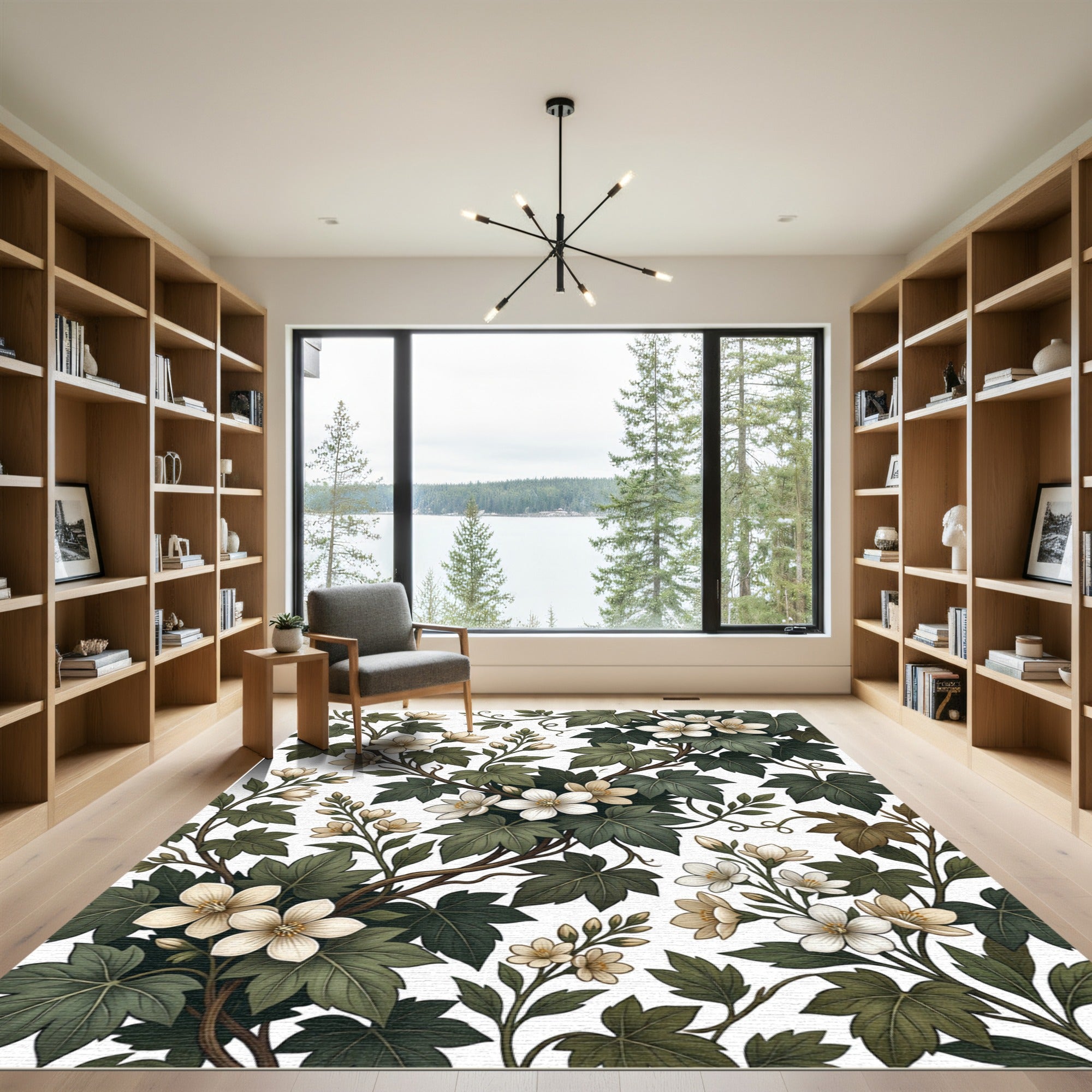 Elegant Sage and Cream Botanical Vine Rug