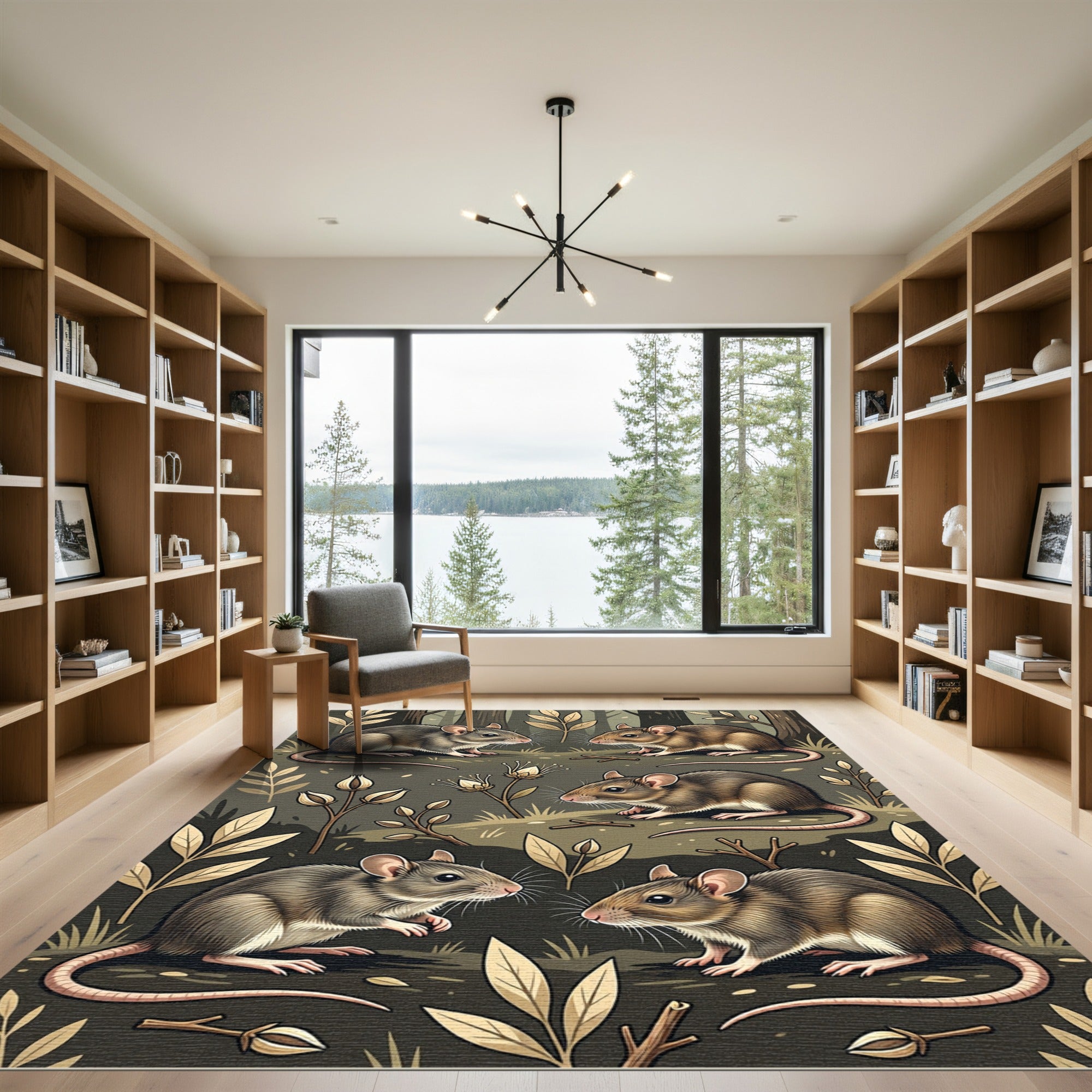 Whimsical Woodland Mouse Botanical Earthy Rug