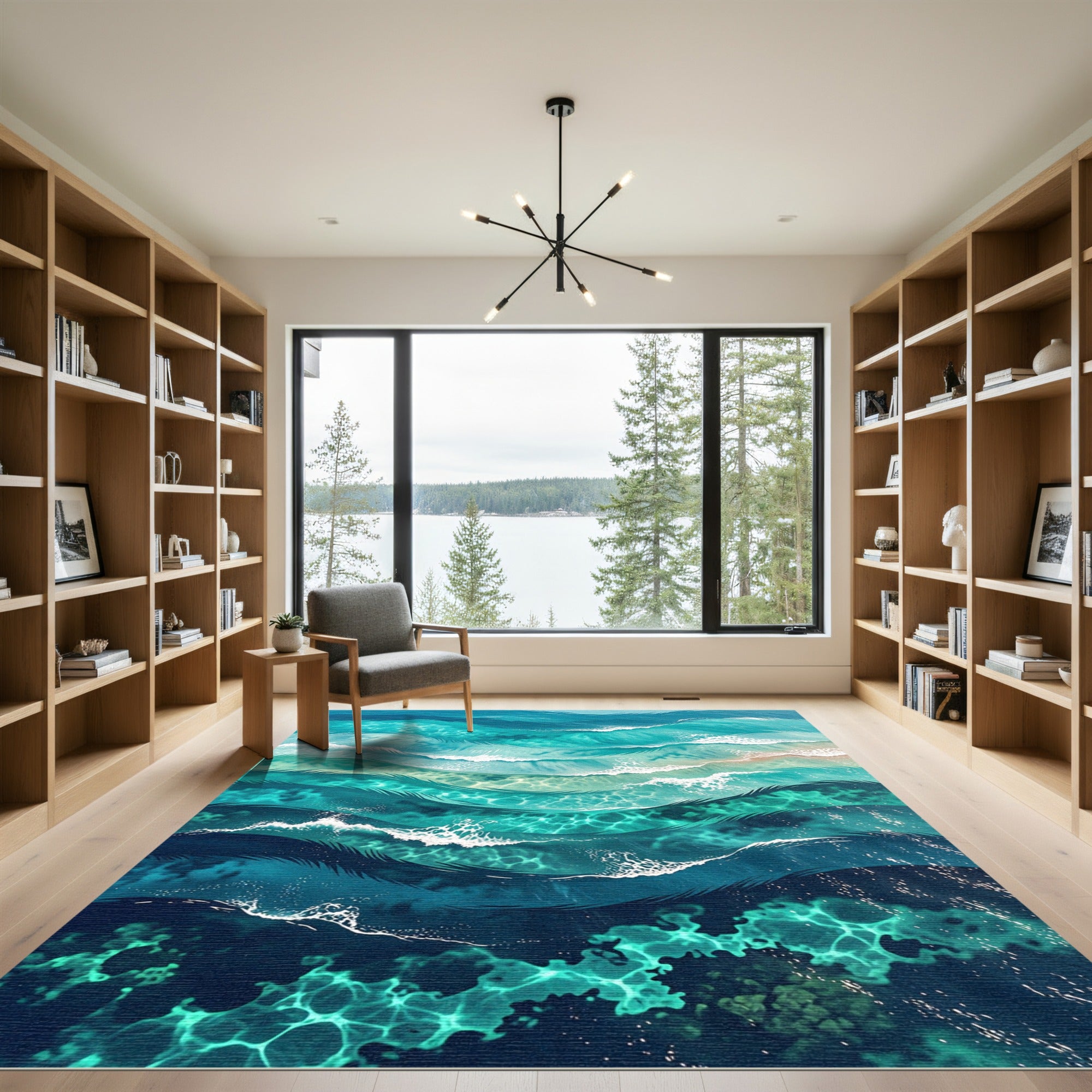 Ocean Waves Abstract Turquoise Teal Rug
