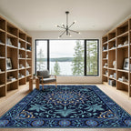 Deep Navy Floral Medallion Garden Rug