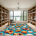 Vibrant Tropical Seashell Aquatic Blue Rug