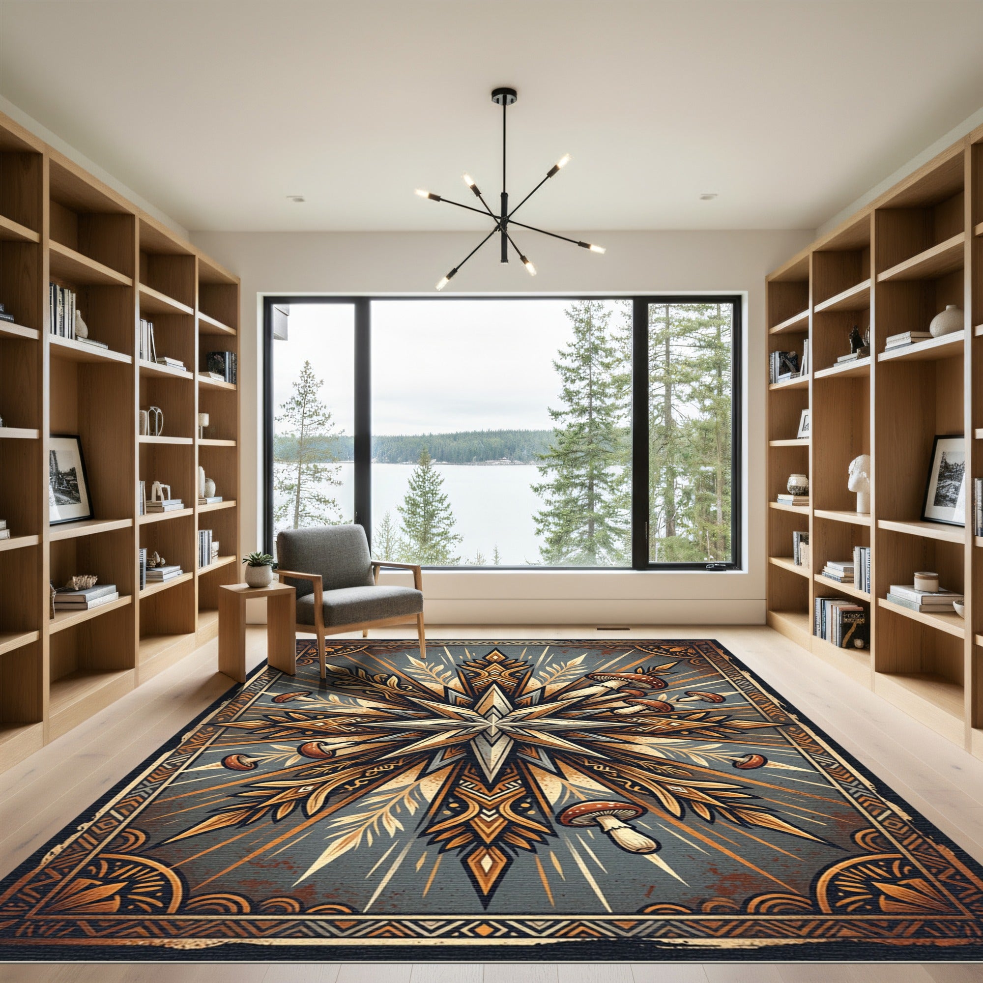 Celestial Golden Mushroom Starburst Ornament Rug