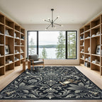 Ornate Grey Floral Scrollwork Rug