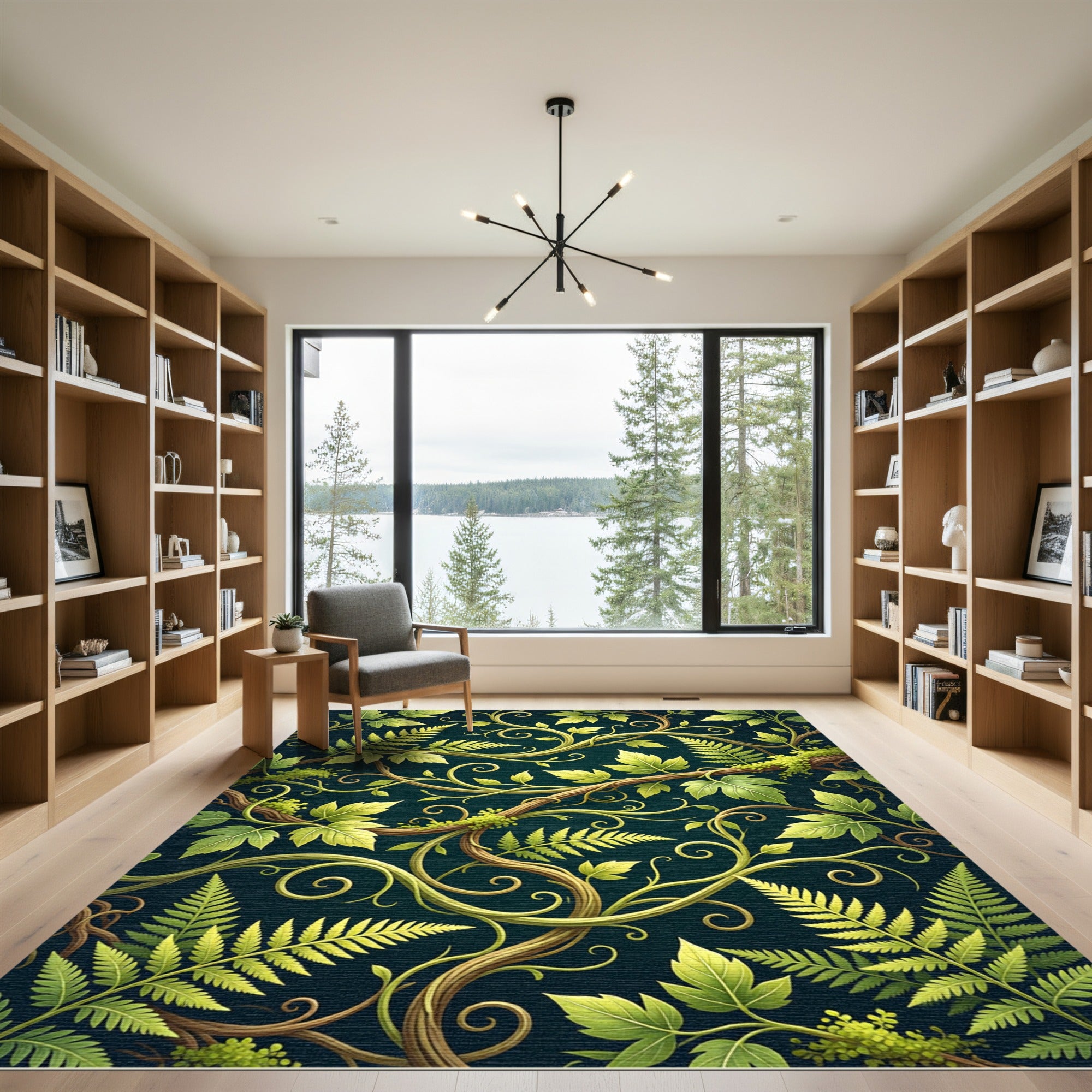 Lush Jade Fern and Vine Botanical Rug