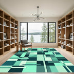 Teal Geometric Layered Blocks Rug