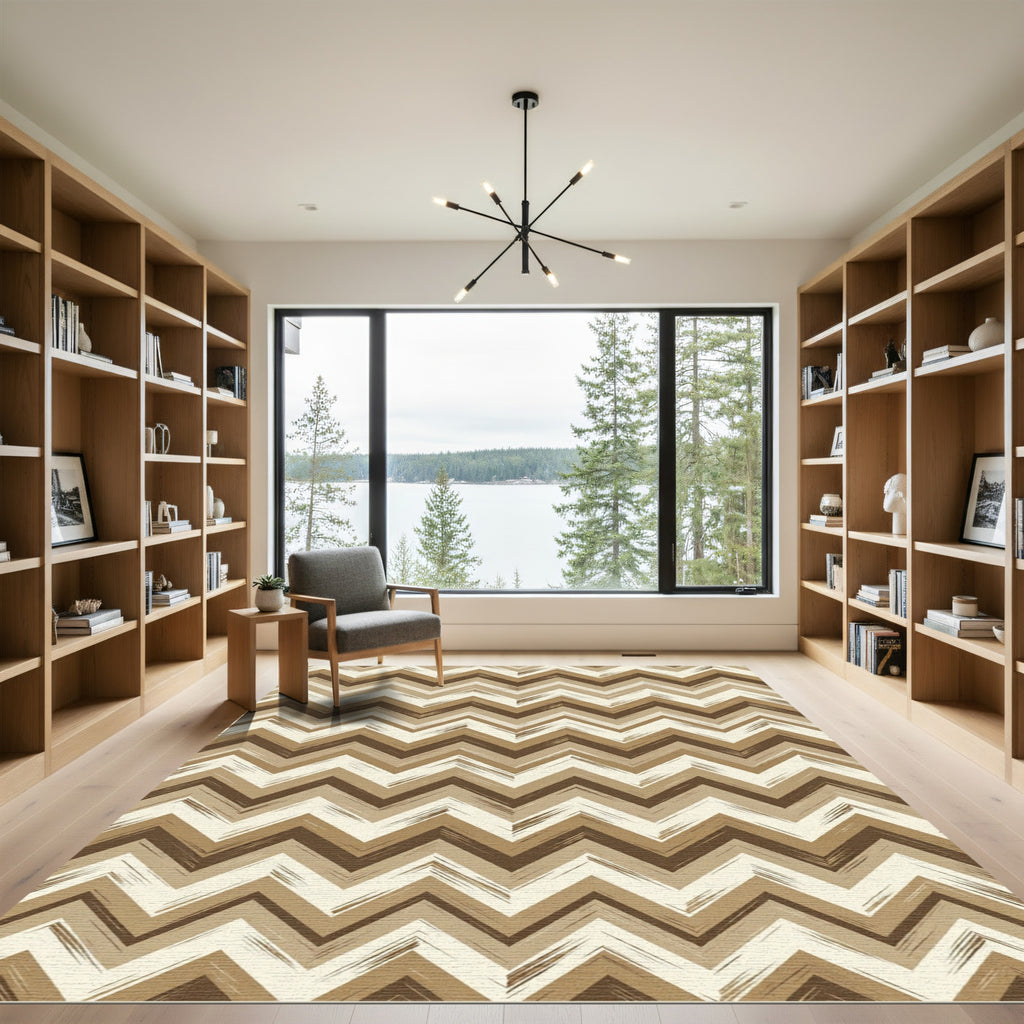 Neutral Chevron Earthy Layered Zigzag Rug