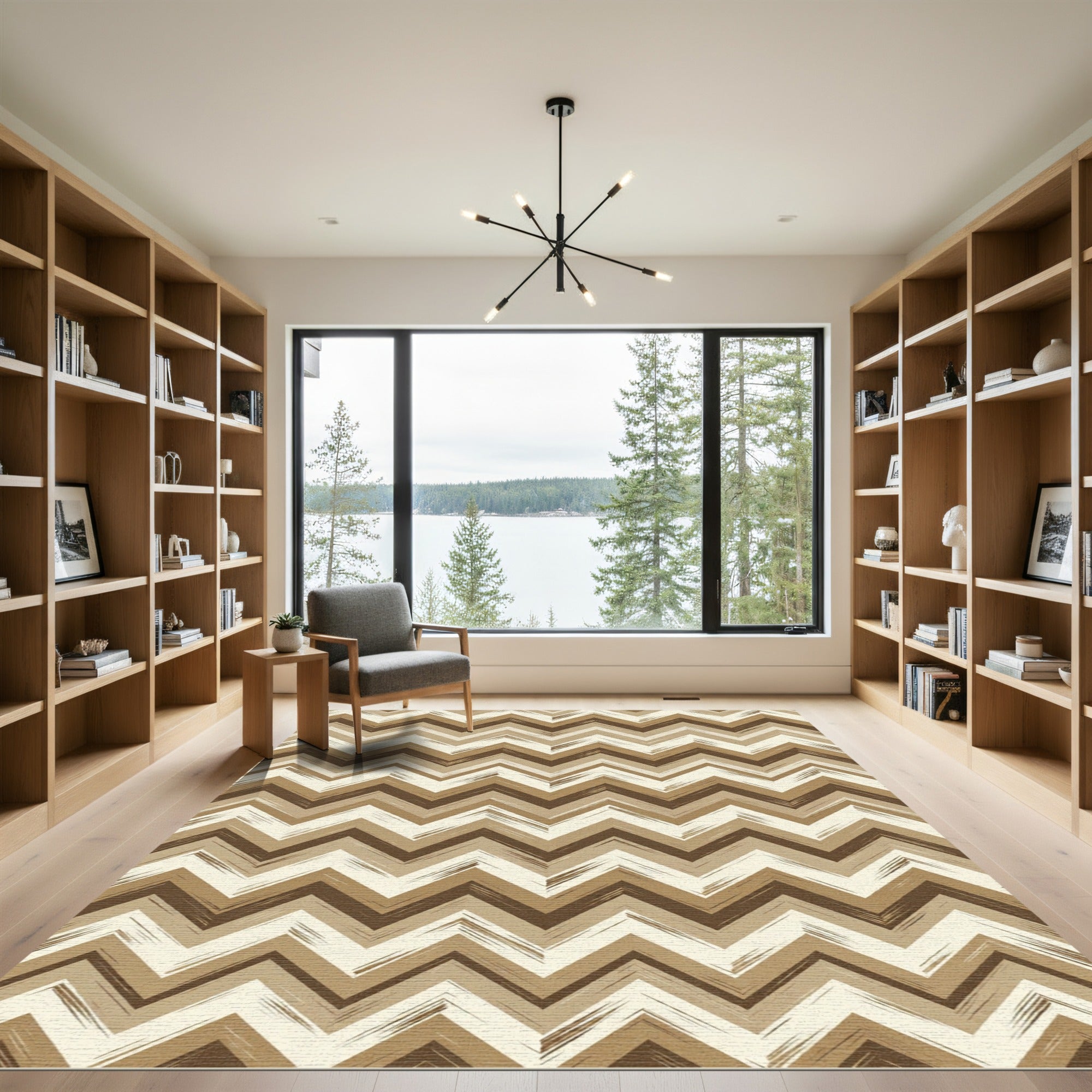 Neutral Chevron Earthy Layered Zigzag Rug