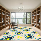 Abstract Blue Yellow Shield Shapes Rug