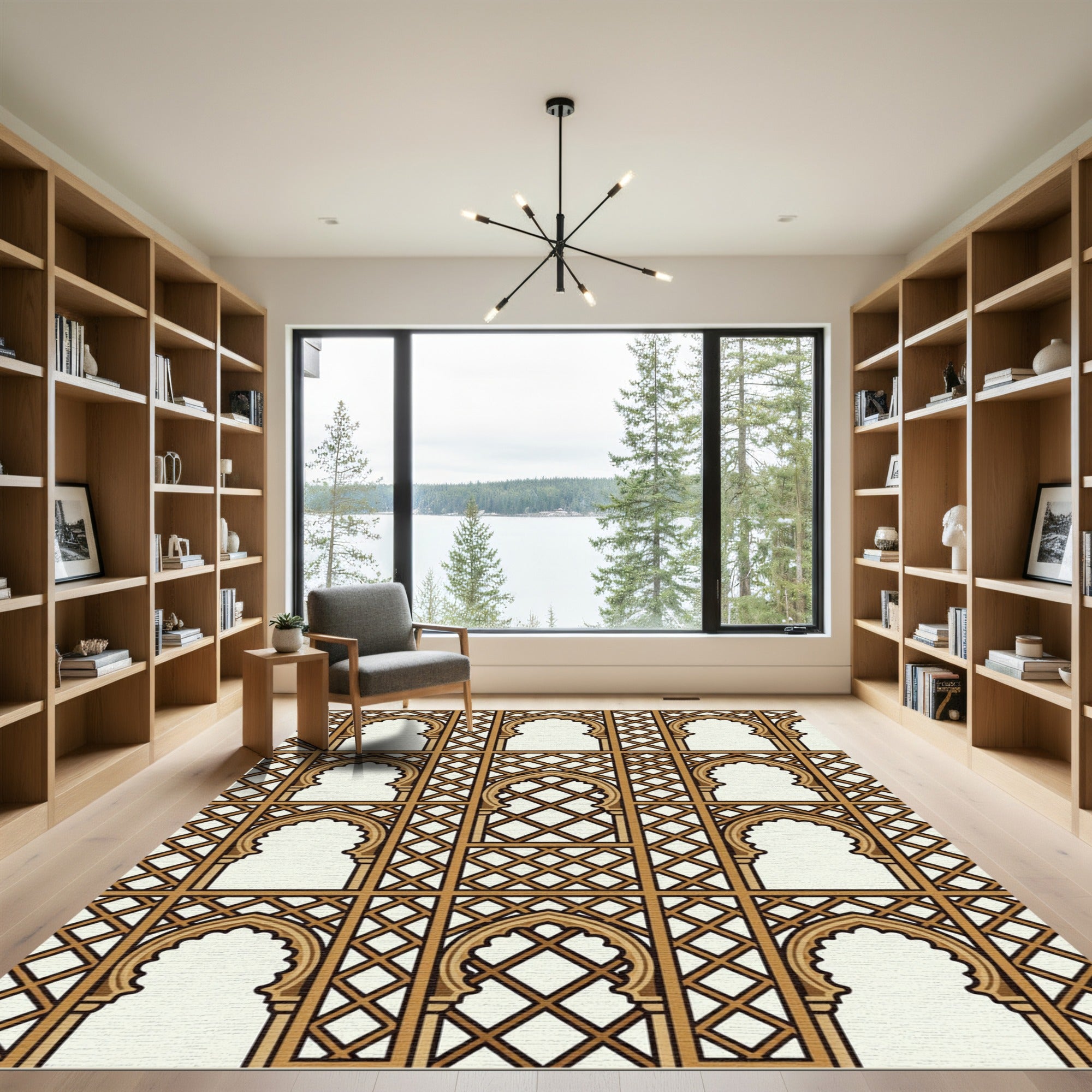 Ornate Arched Lattice Geometric Square Rug