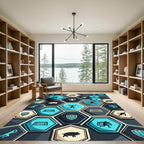 Geometric Hexagon Sports Teal Charcoal Rug