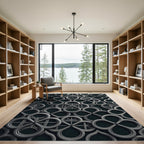Sophisticated Charcoal Gothic Quatrefoil Geometric Rug