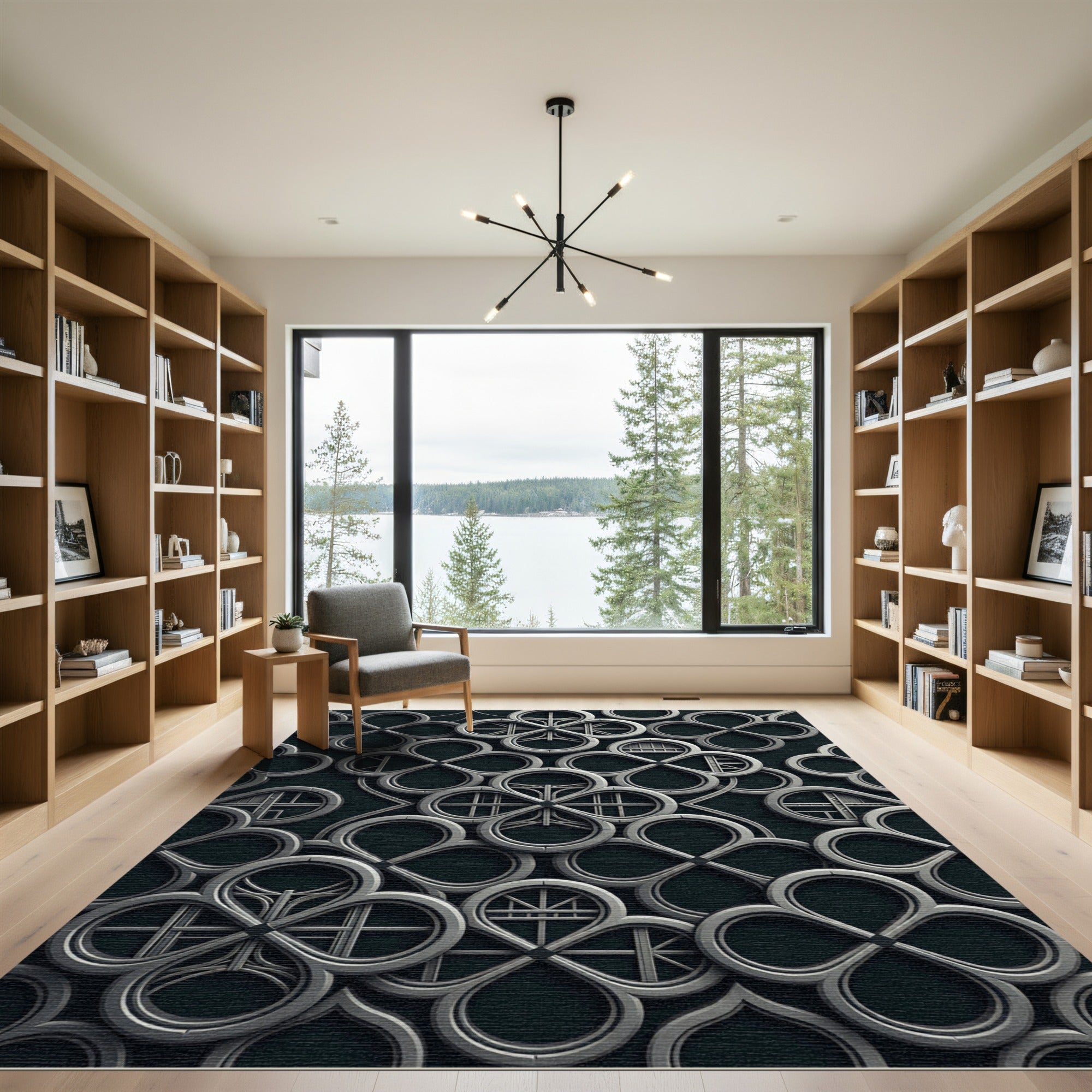Sophisticated Charcoal Gothic Quatrefoil Geometric Rug