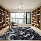 Monochromatic Swirl Marbling Agate Accents Rug