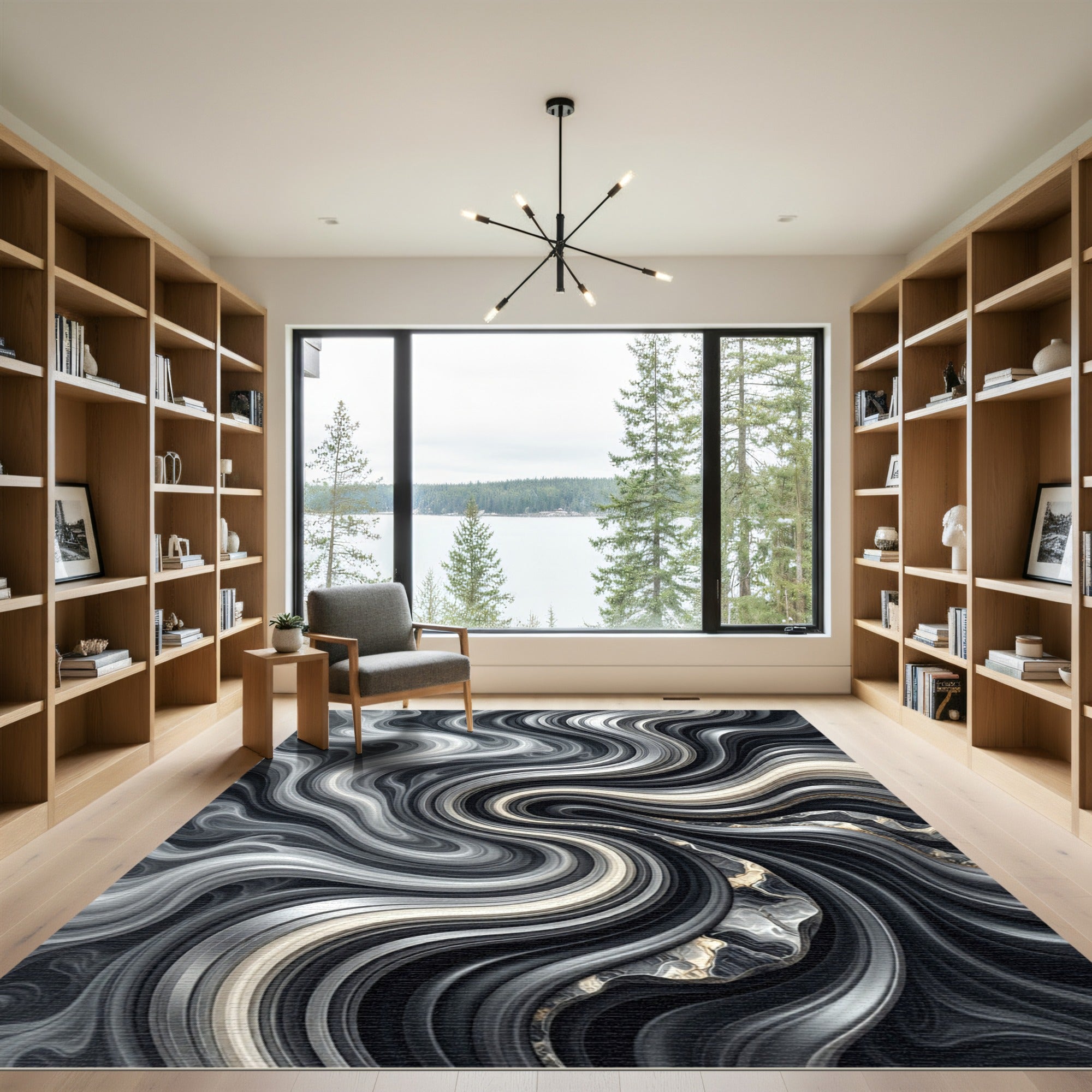 Monochromatic Swirl Marbling Agate Accents Rug