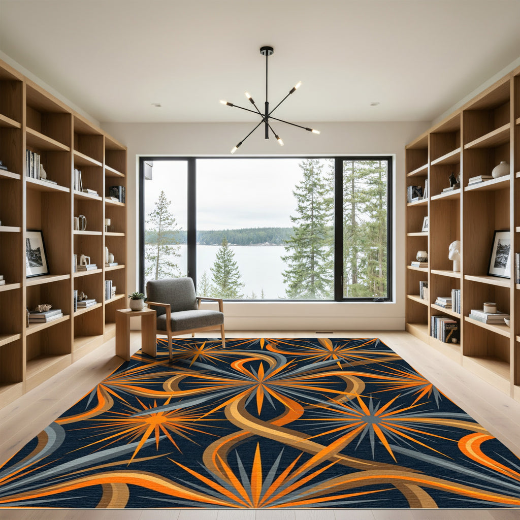 Radiant Orange and Slate Starburst Rug