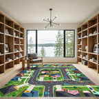 Colorful Suburban Neighborhood Streetscape View Rug