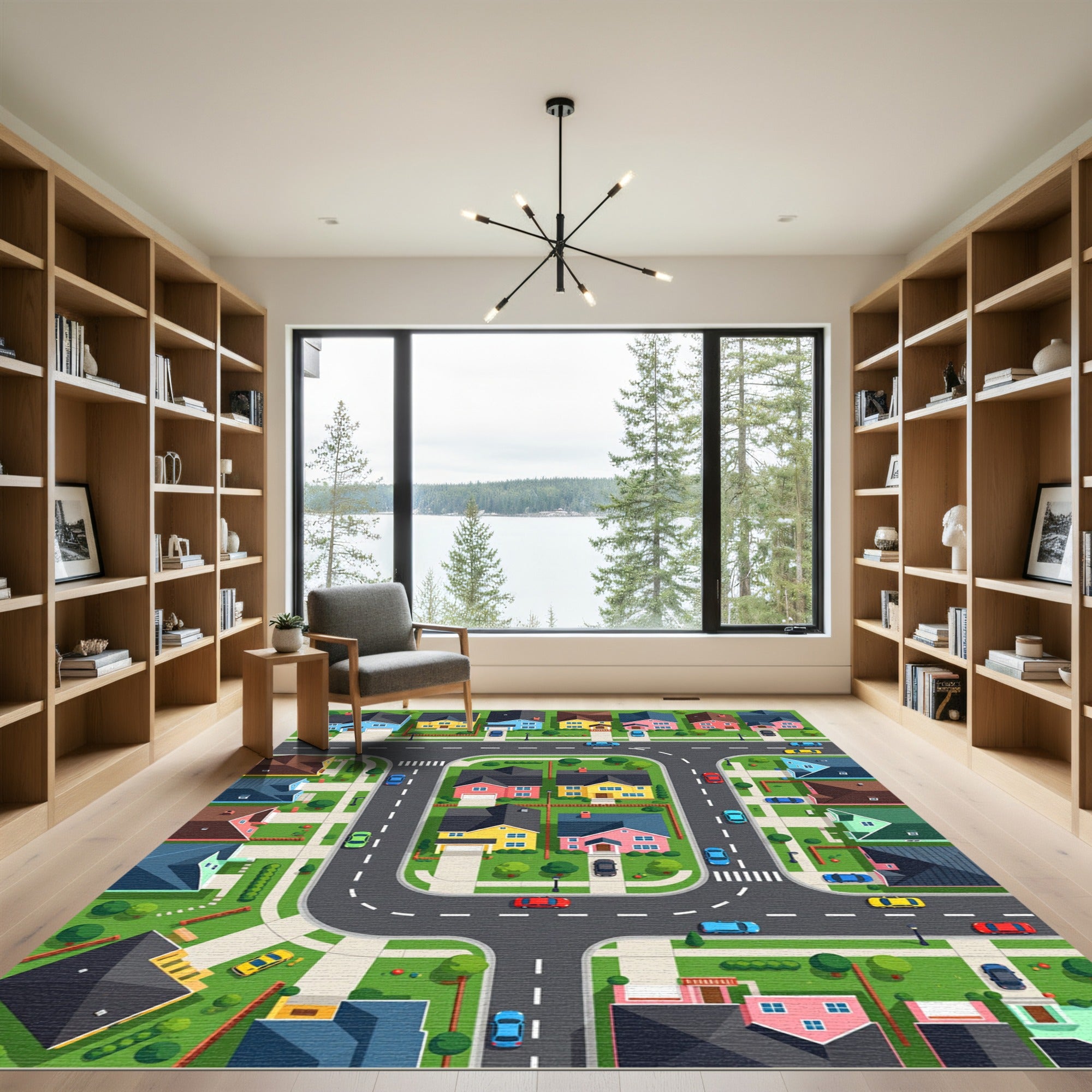 Colorful Suburban Neighborhood Streetscape View Rug