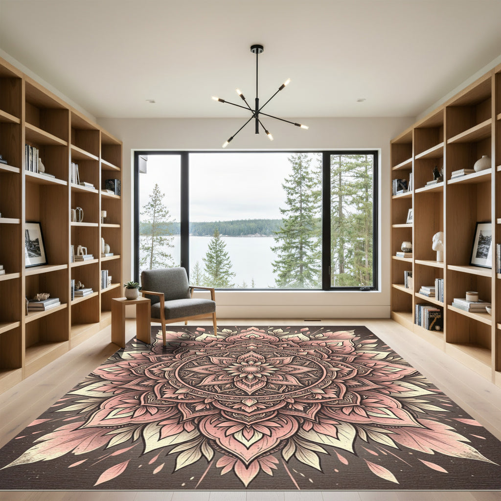 Blushing Pink Floral Petal Mandala Rug