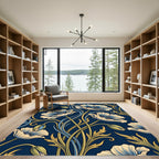 Art Nouveau Navy Blue Poppy Floral Rug