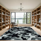 Modern Monochrome Camouflage Abstract Area Rug