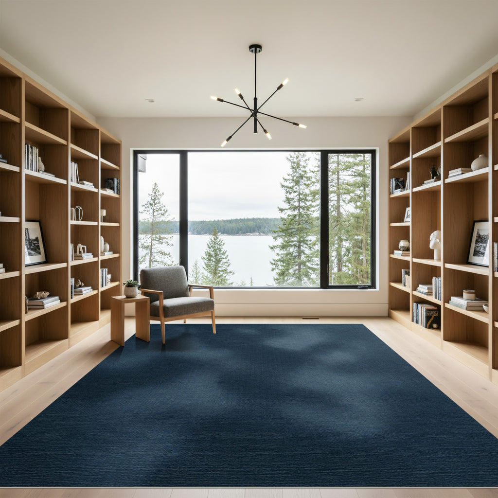 Moody Dark Blue Textured Abstract Clouds Rug