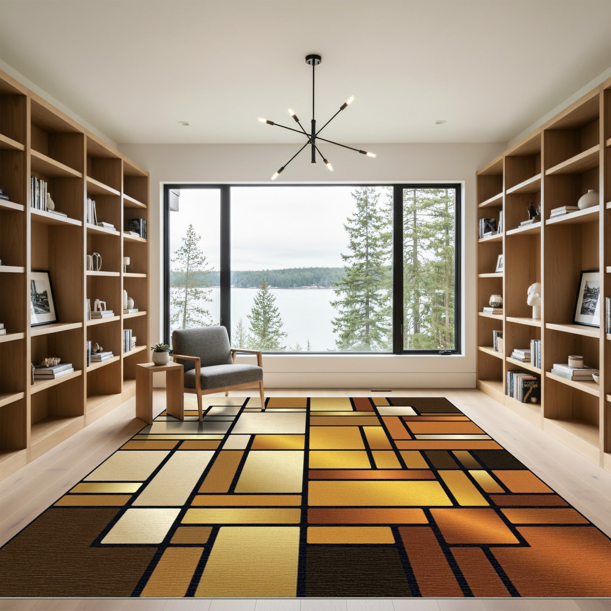 Metallic Gold Geometric Abstract Blocked Texture Rug