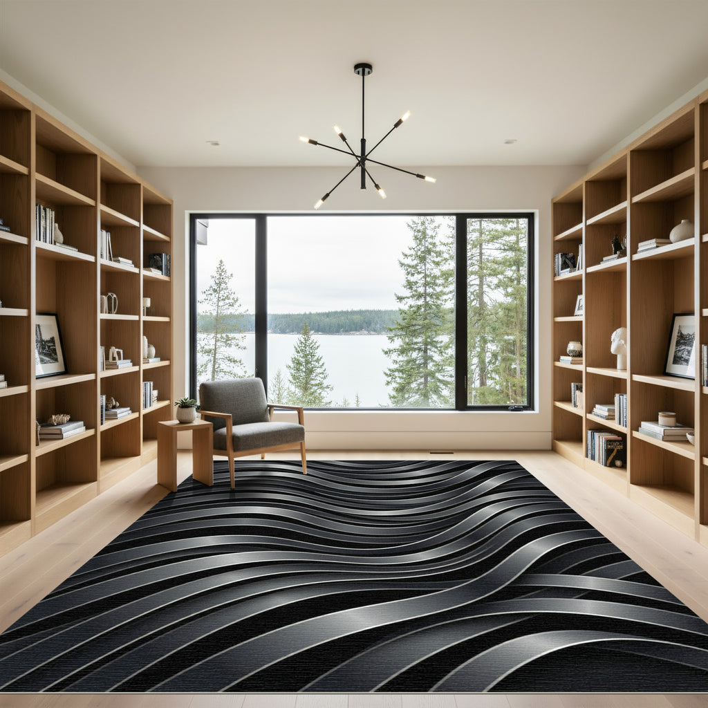 Abstract Metallic Wave Ribbon Rug