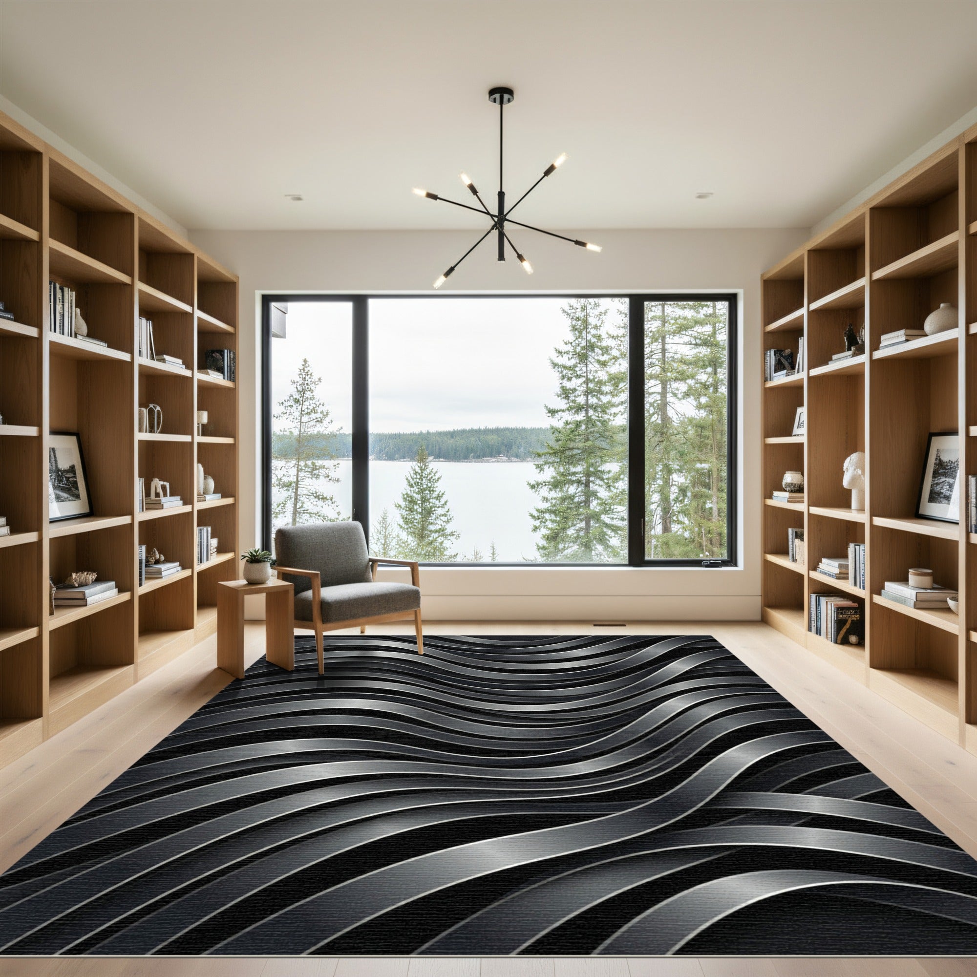 Abstract Metallic Wave Ribbon Rug