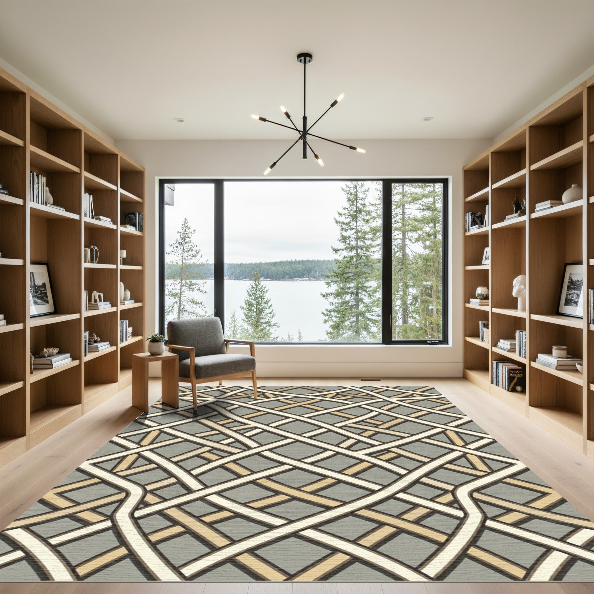 Modern Geometric Interlaced Lattice Rug