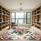 Romantic Pink Rose and Lavender Bouquet Rug