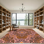 Intricate Amber Coral Starburst Medallion Rug