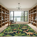 Jungle Dinosaur Botanical Deep Green Rug