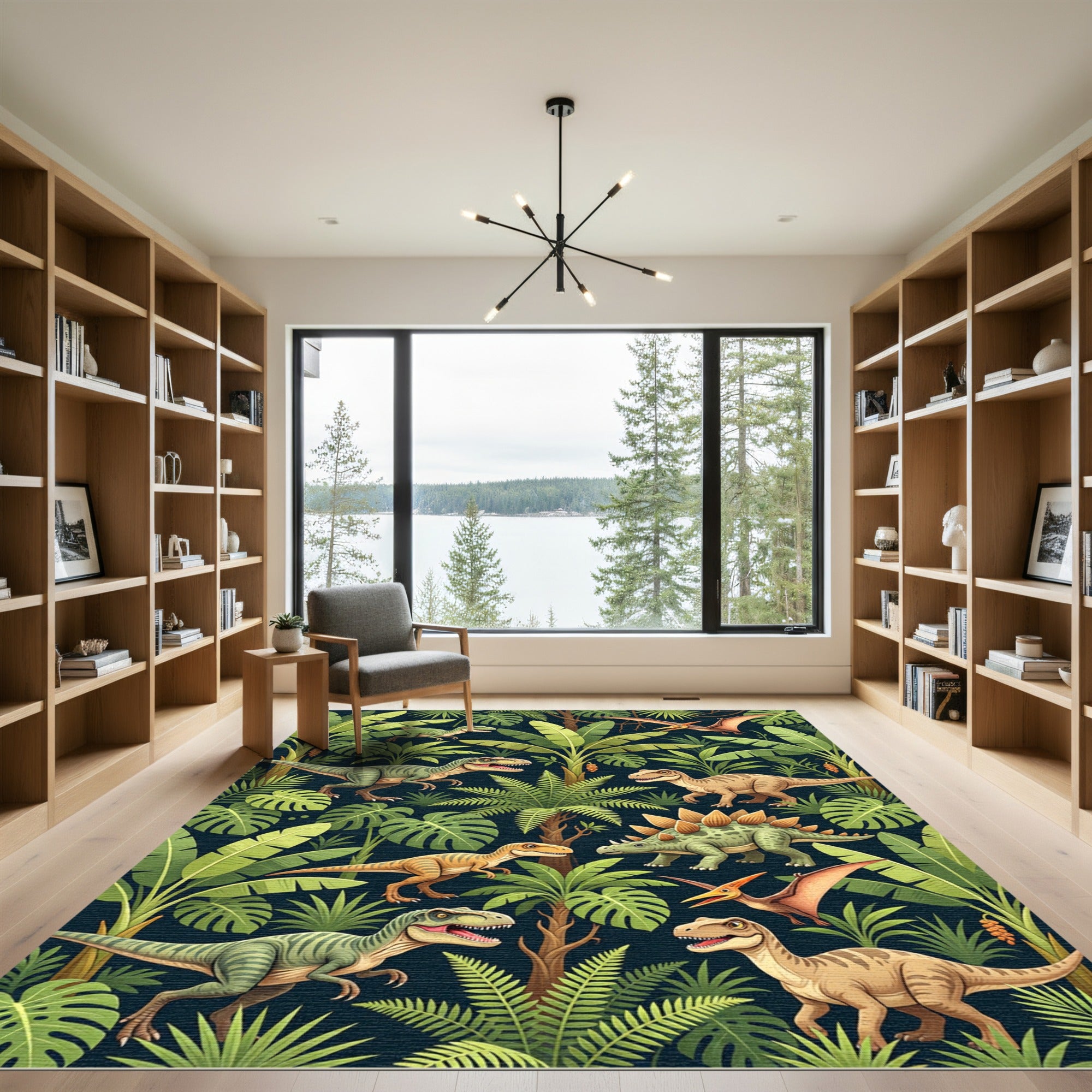 Jungle Dinosaur Botanical Deep Green Rug