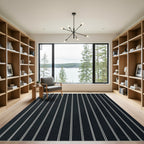 Classic Black White Pinstripe Abstraction Rug