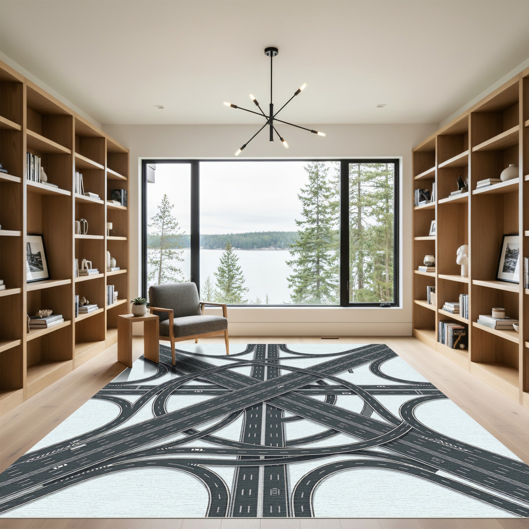 Abstract Gray Architectural Highway Intersection Rug