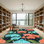 Tropical Orchid Bloom Deep Blue Rug