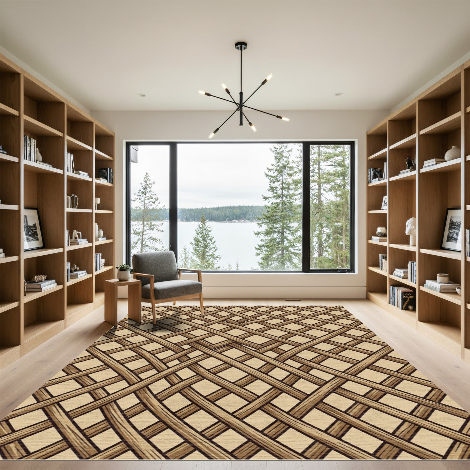Natural Woven Cane Lattice Texture Rug