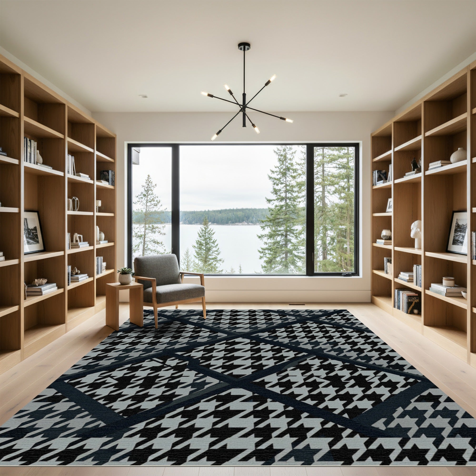 Monochromatic Houndstooth Geometric Overlay Rug