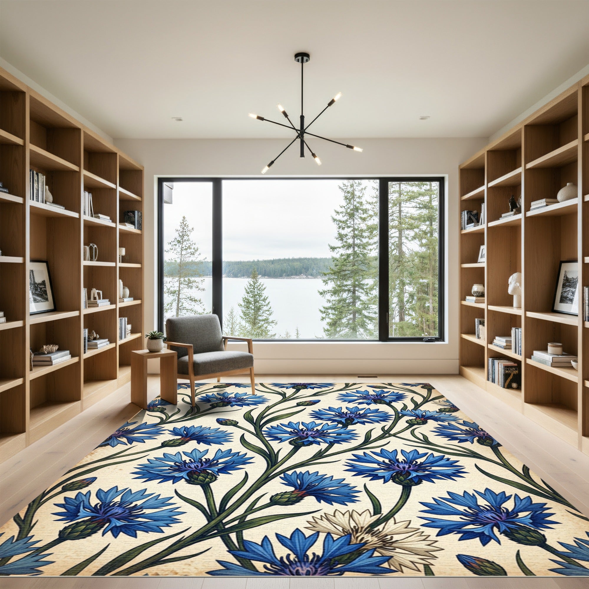 Vibrant Blue Cornflower Garden Pattern Rug