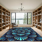 Deep Blue Gold Ginkgo Fan Rug