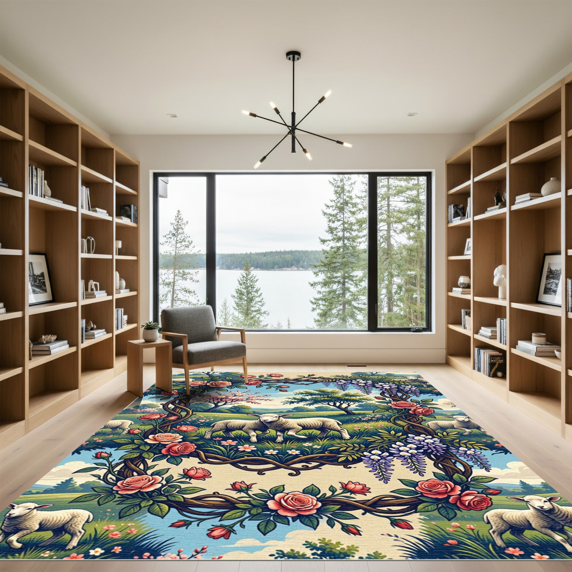 Pastoral Rose Wisteria Garden Lamb Rug