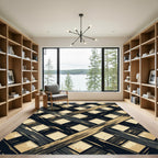 Charcoal and Gold Slanted Grid Rug