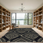 Golden Geometric Aztec Diamond Charcoal Rug