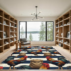 Rustic Americana Rooster Striped Star Artwork Rug